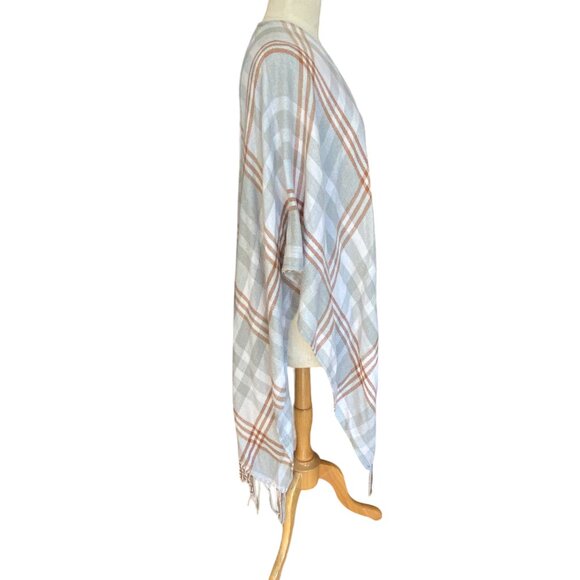 Three Dots Cashmere Wool Blend Plaid Shawl Wrap Parisian Old Money Cottage-OS - Picture 6 of 13